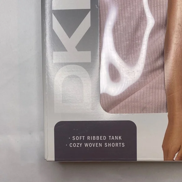 DKNY Ribbed Tank and Woven Shorts in Pink and White - Picture 3 of 8